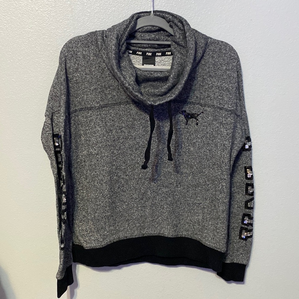 PINK Victoria’s Secret, sweater with cowl neck, black/ gray, small